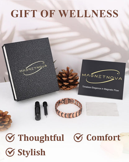 MagnetNova Ultra Strength 99.99% Pure Copper Bracelets for Men, Magnetic Bracelet with 5000 Gauss Magnets, Adjustable Size with Sizing Tool & Gift Box