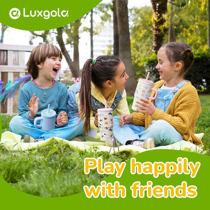 Luxgola Kids 20 oz Tumbler with Handle, Leak-Proof Screw-On Lid with Removable Silicone Straw, Spill Proof, Reusable Stainless Steel Insulated Water Bottle, Gifts for Boys and Girls, Rainbow