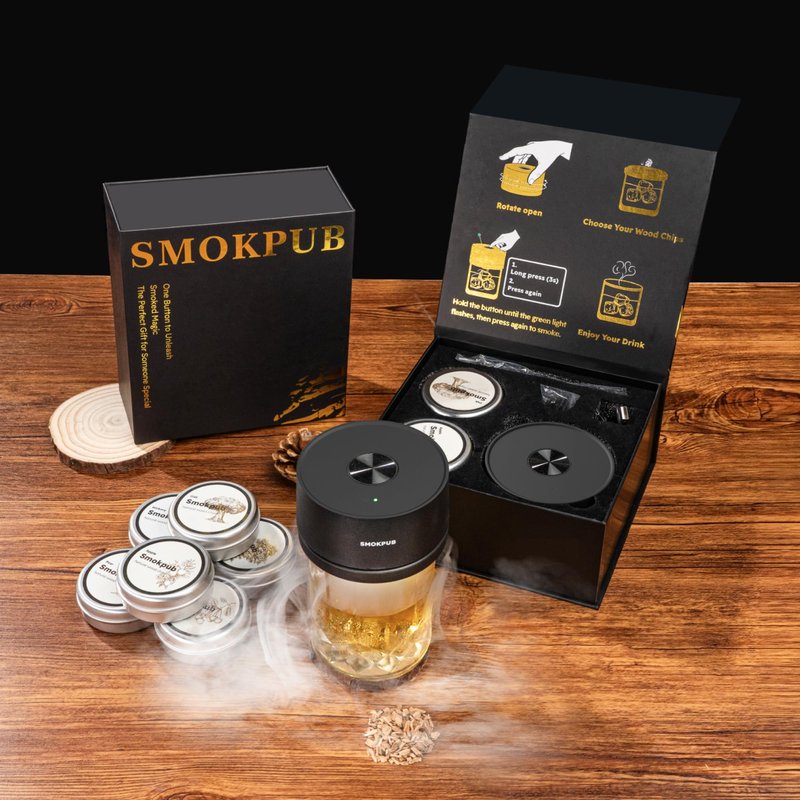 SMOKPUB Electric Whiskey Smoker Kit, Rechargeable Cocktail Smoker with 6 Wood Chips, Flameless Heating System, Old Fashioned Drink Smoker Kit, Bourbon Whiskey Gifts for Men,Dad,Husband