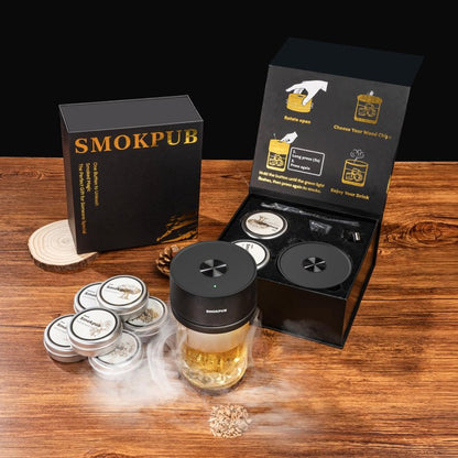 SMOKPUB Electric Whiskey Smoker Kit, Rechargeable Cocktail Smoker with 6 Wood Chips, Flameless Heating System, Old Fashioned Drink Smoker Kit, Bourbon Whiskey Gifts for Men,Dad,Husband