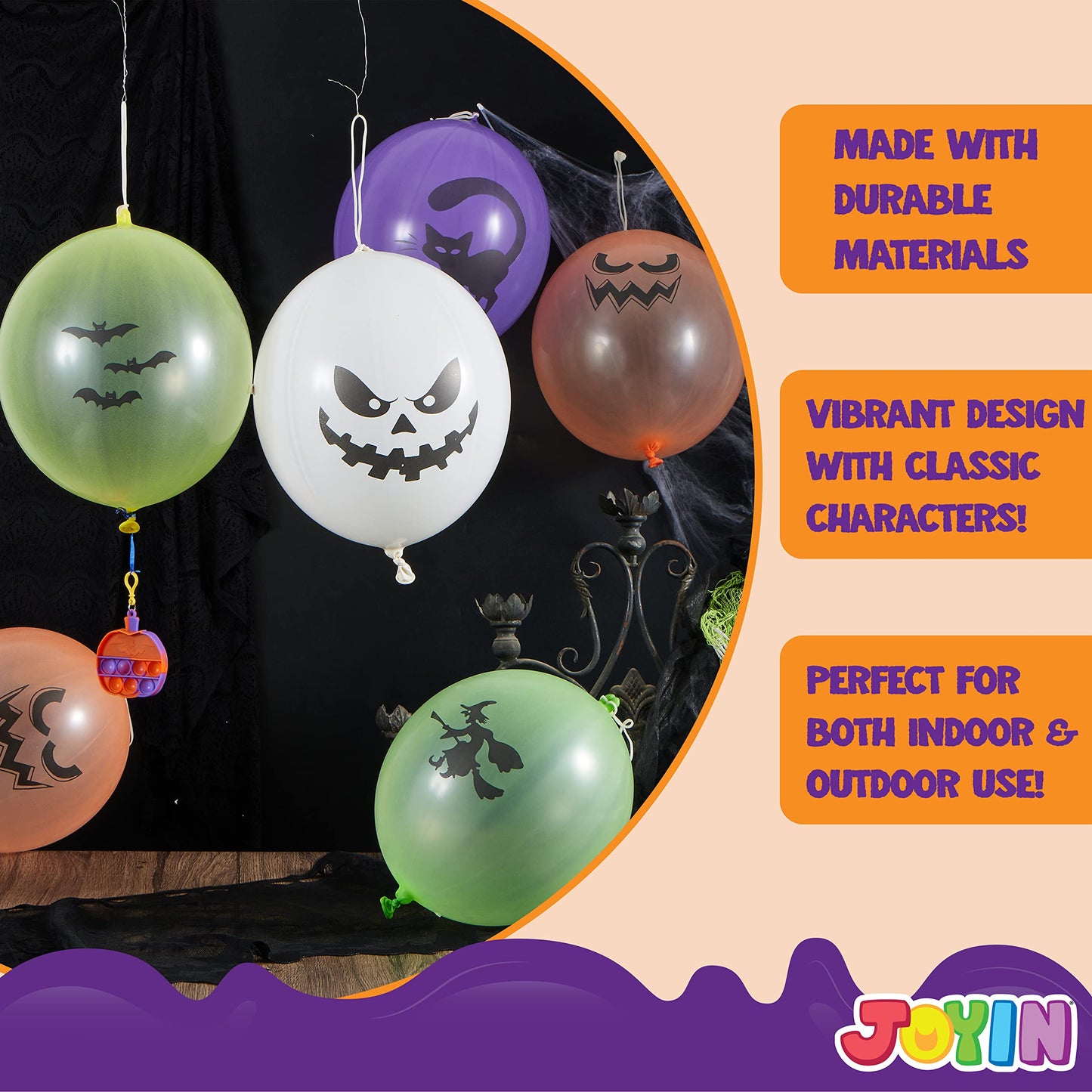 JOYIN 36 Pieces Halloween Punch Balloons for Kids Game Birthday Party Favor Supplies Decorations, Trick or Treat Toys, School Classroom Game Goodie Bags Stuffers
