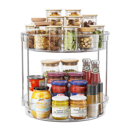 LAMU 2 Tier Lazy Susan Turntable Organizer 9.25'' Rotating Spice Rack Organization for Cabinet, Kitchen, Pantry, Countertop, Bathroom, Vanity, Medicine Cabinet Organizer, Clear