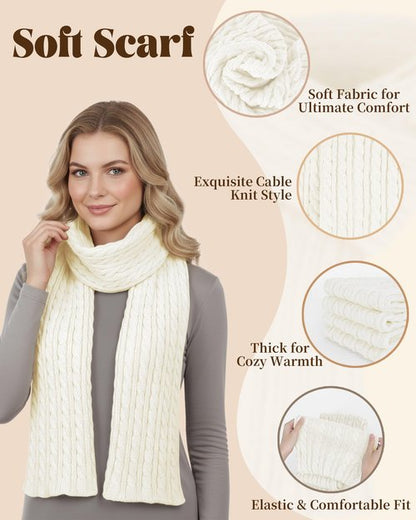 DODOKIE 5 Pieces Winter Beanie Hat Scarf Gloves Touchscreen & Thick Socks Set for Women, Knit Fleece Lined Cold Weather Warm Outfits Accessories, Gifts for Her Mom Christmas Stocking Stuffers (White)