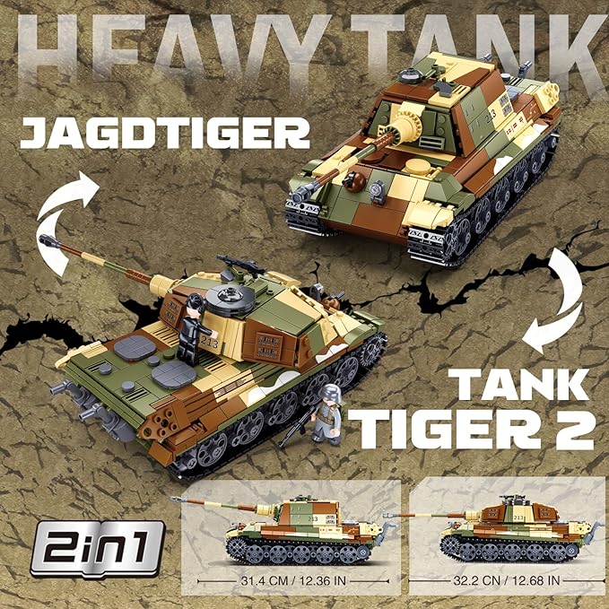 Sluban WW2 Tiger II Army Tank Building Kit Set Military Model Toys with 4 Soldier Figures Gifts for 6-12 Years Kids Old Army Toys Compatible with Lego Tank 930 PCS