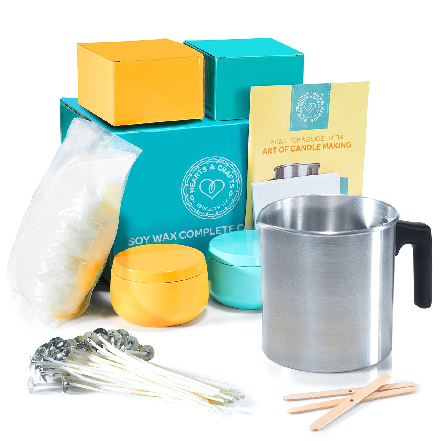 Hearts & Crafts DIY Complete Soy Wax Candle Making Kit - 1lb Soy Candle Wax and All Candle Making Supplies Included and Candle Jars - Complete DIY Candle Making Kit for Adults, Kids, & Beginners