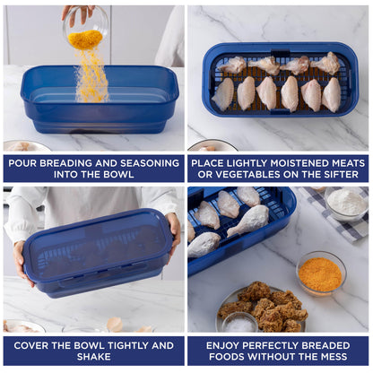 COOK WITH COLOR Collapsible Batter Bowl - Mess Free Breading Shaker Container - Great for Fried Fish, Fried Chicken, Onion Rings, Wings & More, Cream