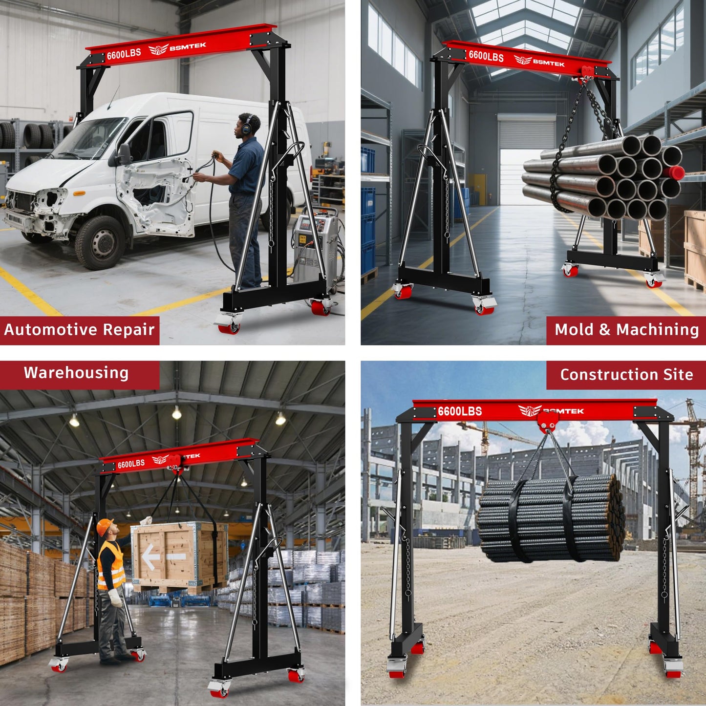 3 Ton Gantry Crane MAX6600LBS, Upgraded Trolley, Adjustable Height (8.53-12.47 FT), Width (8.53 FT), Steel I-Beam Construction, Portable Shop Hoist for Factories, Warehouses