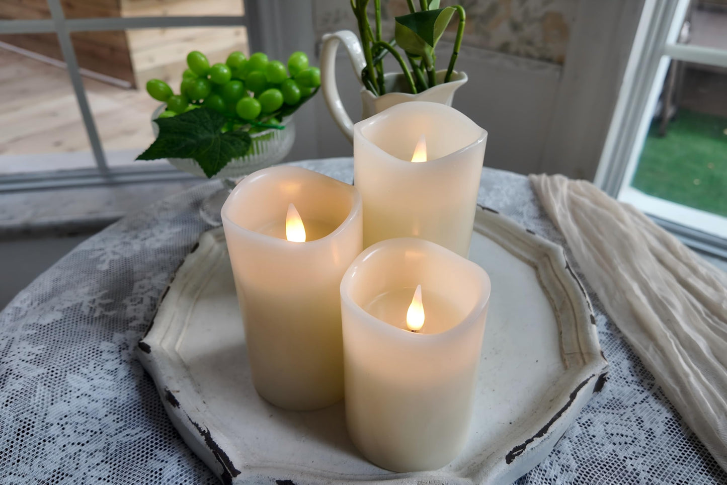 CozierGlow Flameless Pillar Candles Flickering with Remote Timer, Battery Operated LED Candles Up to 400 Hours, 3D Moving Flame Real Wax Candles. (Ivory with Invaginated top)