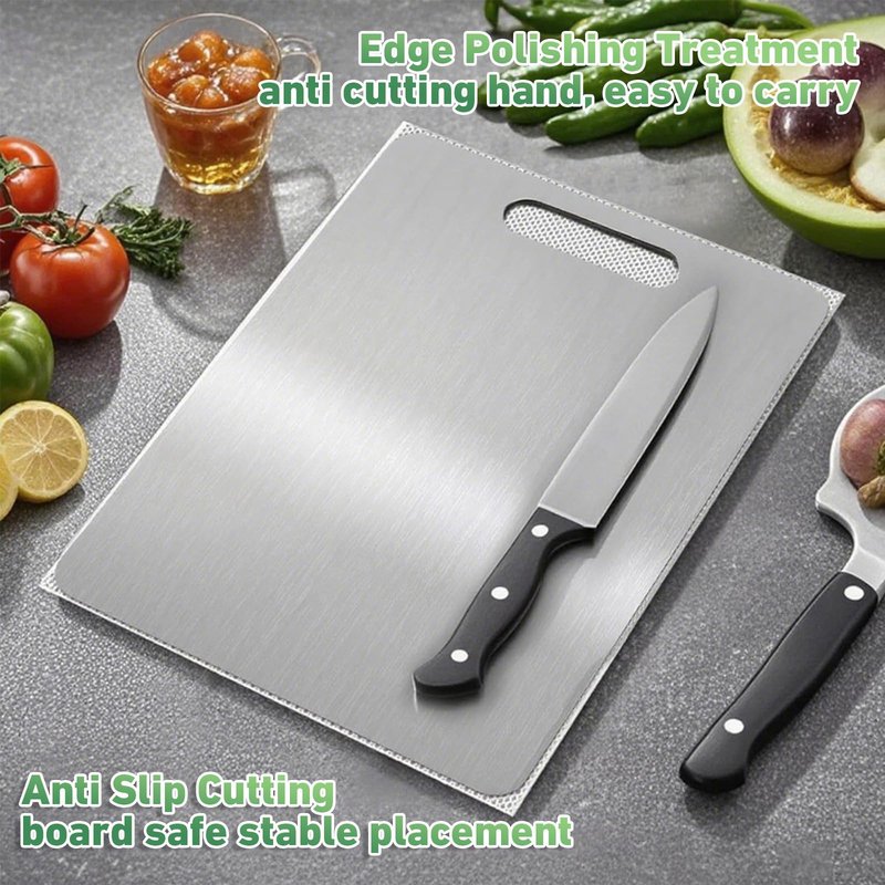 Katori Titanium Cutting Board, New 100% Pure Titanium Cutting Boards for Kitchen, Double Sided Food Metal Chopping Board, Non Toxic Dishwasher Safe Durable Metal Cut for Meat Fruit Vegetable (M+L)