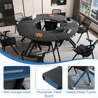 JFazzruit Folding Conference Table,Fan-Shaped Conference Room Tables with Wheels, Mobile Modular Seminar Meeting Desk for Classrooms,Office & Seminar (4, Fan-Black)