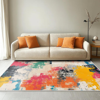 5x7 Colorful Area Rug Modern Abstract Beige Orange Yellow Pink Blue Black White Grey Rug Bedroom Low Pile Thin Large Carpet Living Room Non Slip Dining Room Stain Resistant Office Washable Machine