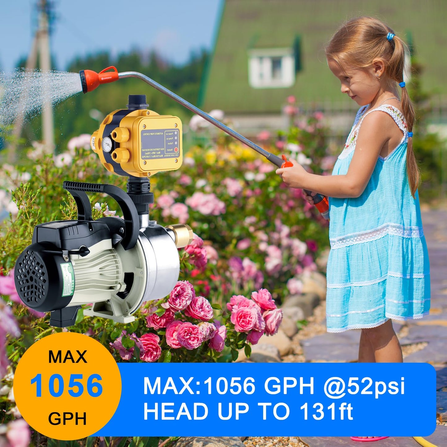 TDR Jacky Pressure Booster Pump Jet Pump Self Priming 110V for Well Irrigation Water Transferring Water Booster 3/4 HP 17GPM