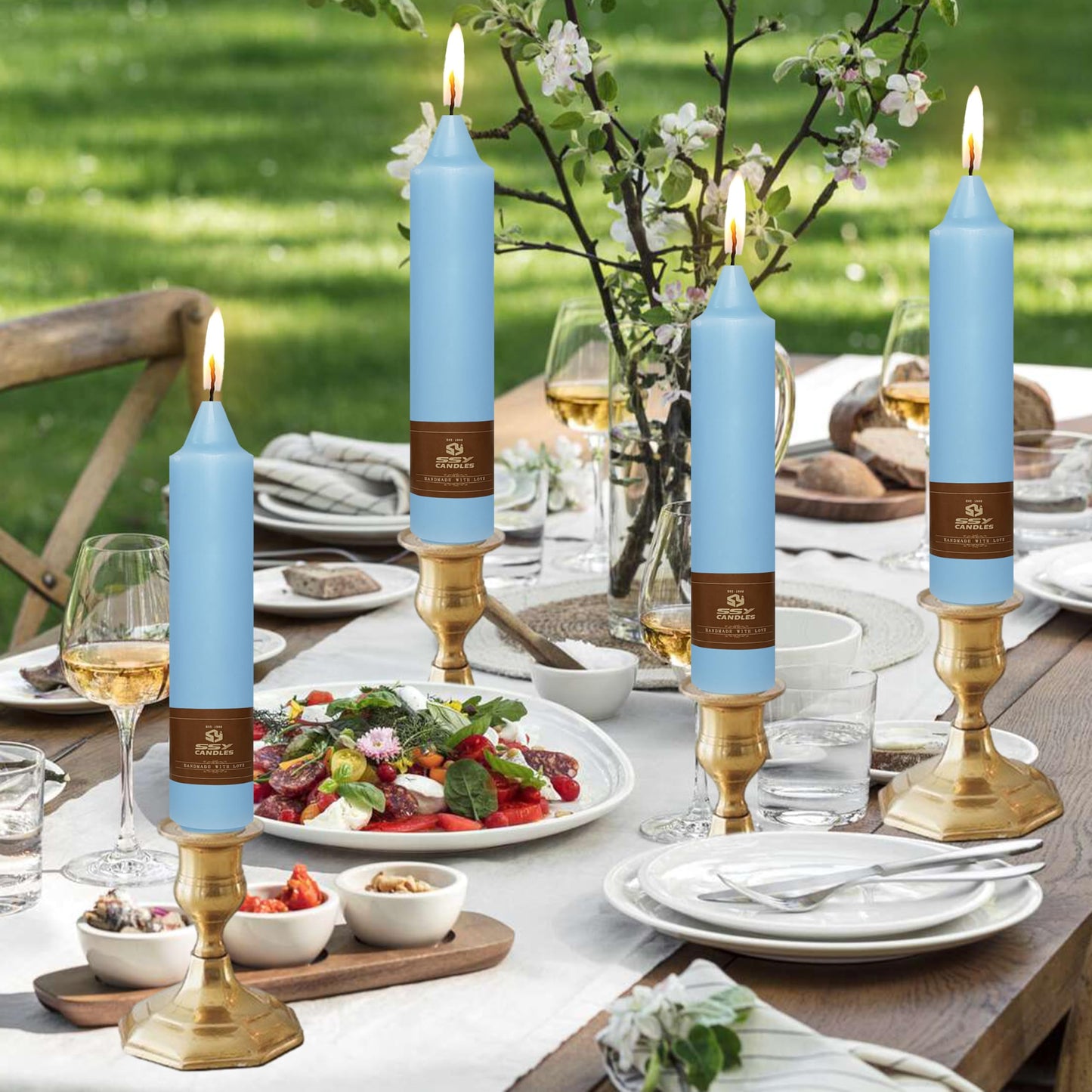 4 Pack Taper Candles Blue Tapered Candles 7 Inch Smokeless Candle Unscented Short Candlesticks Ideal for Weddings Dinner Parties Home Decor