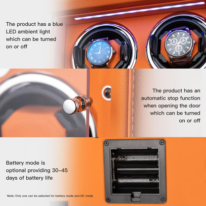KOHUDIS Watch Winder for 2/4/6/9 Automatic Watches, high-end Leather Making, Super Quiet Mabuchi Motor, Two Power Modes, Built-in led Lights (Apricot, 6 Slots)