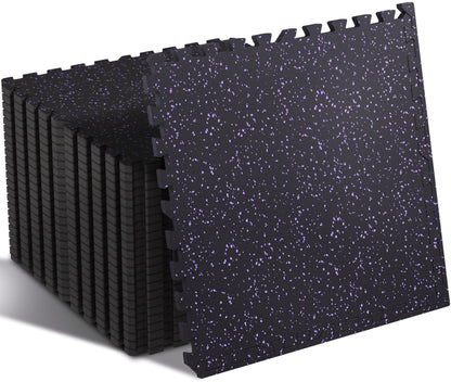 SUPERJARE 0.4'' Thick 36 Pcs 144 Sq Ft Rubber Top Exercise Equipment Mats, High Density EVA Foam Mats with Rubber Top, Interlocking Gym Flooring for Home Gym, Protective Workout Mat, Black/Grey