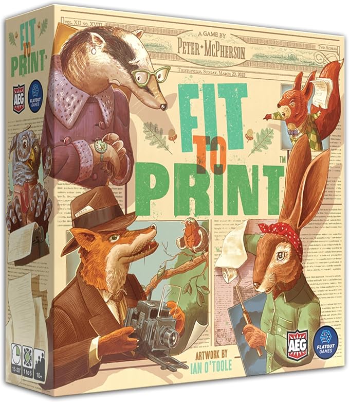 AEG &amp Flatout Games | Fit to Print | Build your Newspaper! | From the Creators of Cascadia | Easy to Learn | Quick to Play | Ages 10+ | For 1-6 Players Cream