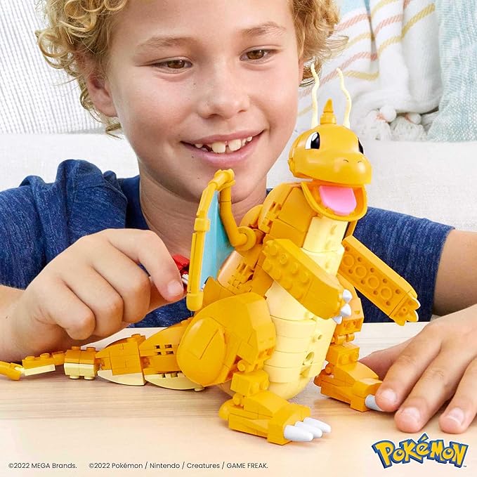 MEGA Pokemon Action Figure Building Toys for Kids Dragonite with 388 Pieces and Wing Flapping Motion Age 9+ Years Old Gift Idea