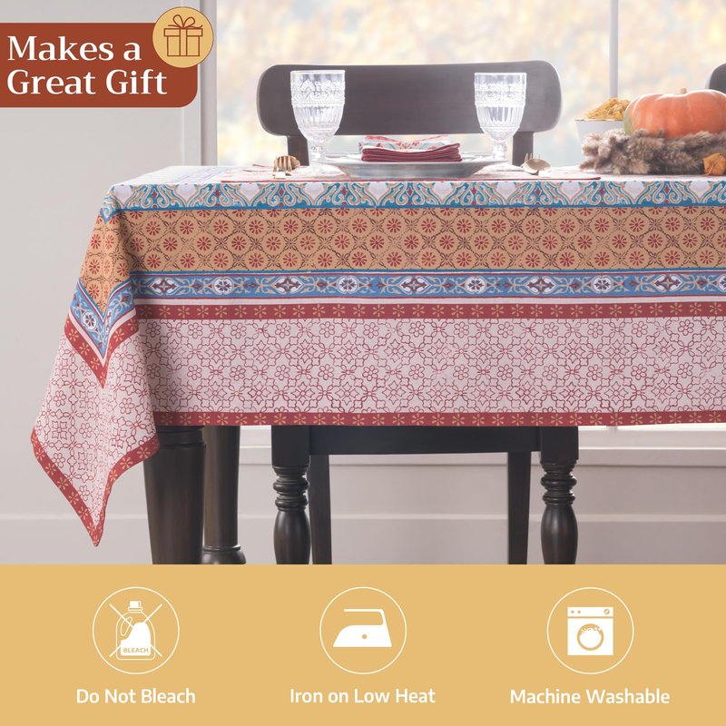 Maison d' Hermine Table Cloth Rectangle Table 100% Cotton 70 x 108 Inches Fall Tablecloth Reusable Everyday Use for Thanksgiving Christmas Decorations Dining Farmhouse Party (Romane)