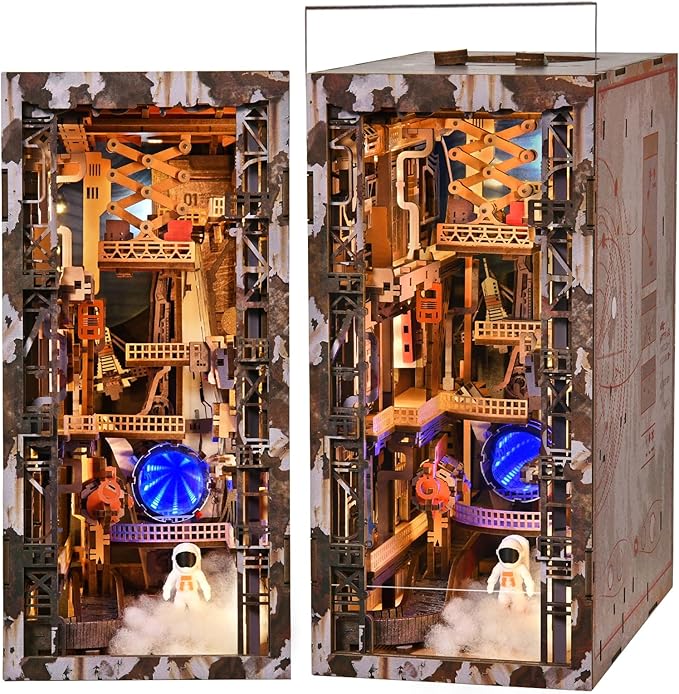 Book Nook Kit- DIY Miniature Industrial Model Kit with Dust Cover &amp LED Lights(Aerospace Foundry)