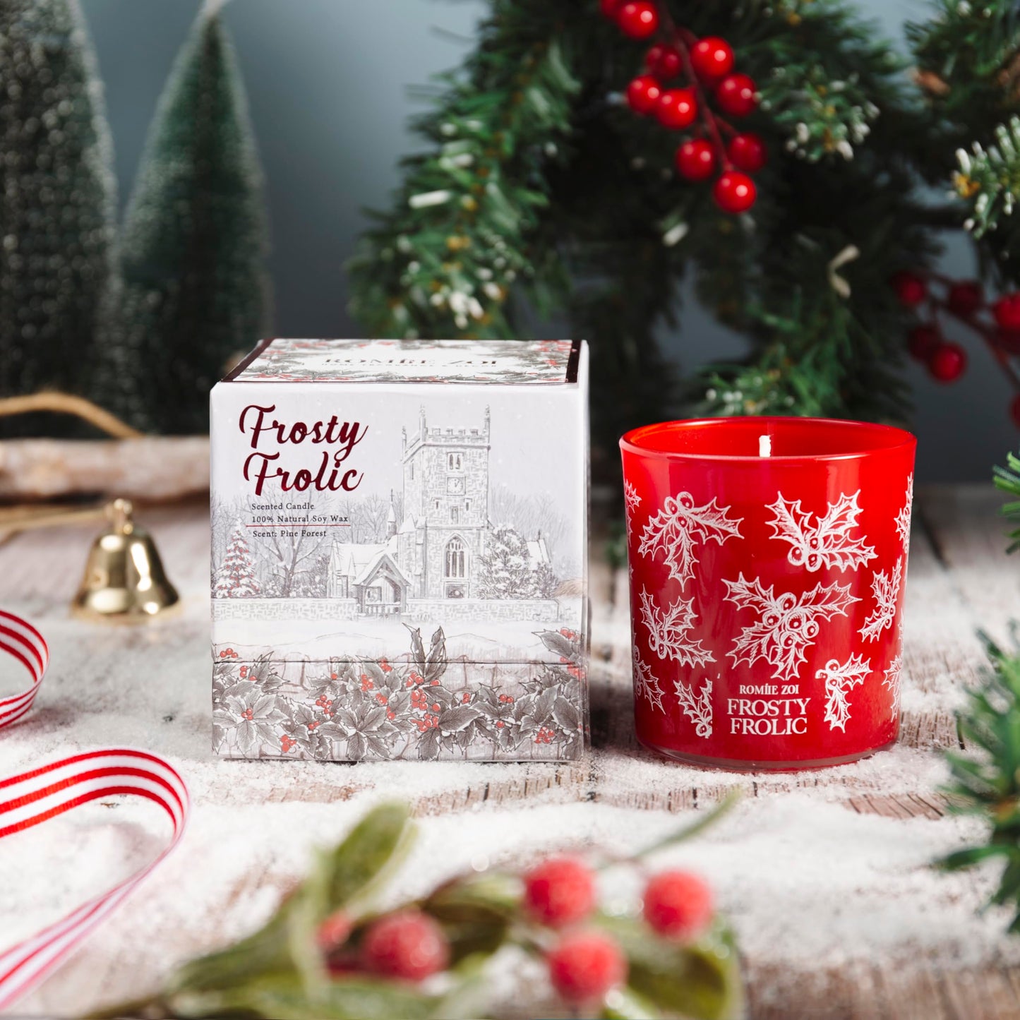 ROMIIE ZOI Christmas Scented Jar Candle - 6oz Soy Wax Candle - Frosty Frolic Infused with Pine Forest Aroma - with Beautiful Keepsake Box Special for Christmas/Holiday Gifts