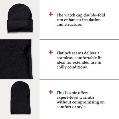 Janus Wool Norse Merino Wool Beanie, Developed for NATO, Military Grade Warm Watch Cap for Men & Women, Black