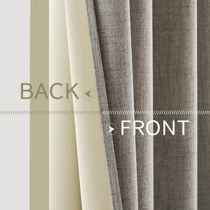 MIULEE Linen Curtains - 100% Blackout Thermal Insulated Drapes - Greige | 52x90 Inches (2 Panels)