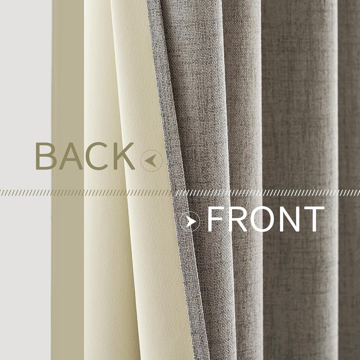 MIULEE Linen Curtains - 100% Blackout Thermal Insulated Drapes | Greige, 52x63 Inch (2 Panels)