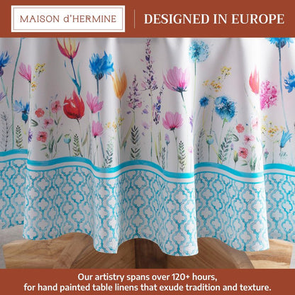 Maison d' Hermine Table Cloth Round Table 100% Cotton 69 Round Inches Tablecloth Reusable Decorative for Dining Kitchen Room Farmhouse Home Gifts for Mothers Day Spring Summer - Flower in The Field
