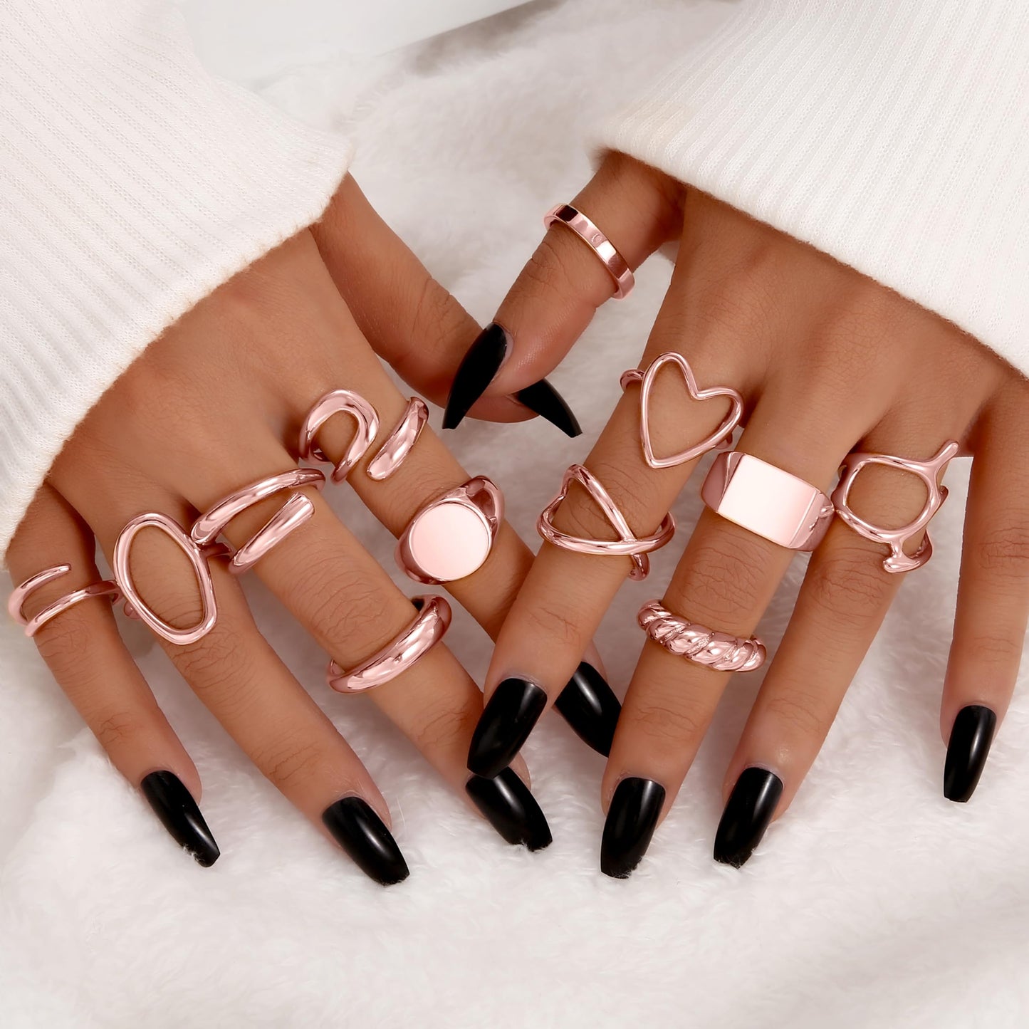 FAXHION 12PCS Gold Stackable Rings Set for Women, 18K Gold Plated Open Stacking Knuckle Ring, Adjustable Chunky Signet Band Statement Ring for Gift