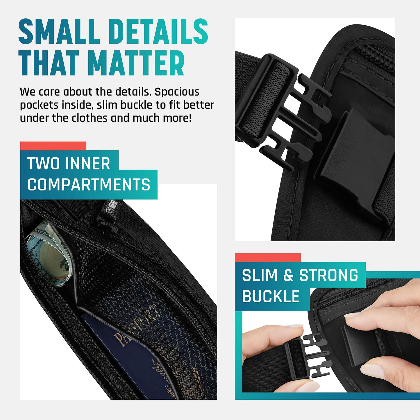 Money Belt for Travel – RFID Slim Passport Holder and Anti-Theft Bag for Men and Women, Hidden Pouch Under Clothes to Protect Information and Money
