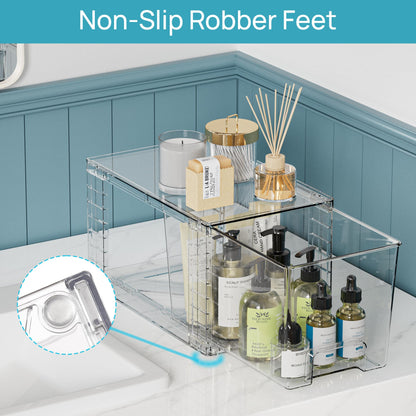 Vtopmart 3 Pack Clear Stackable Storage Drawers,Easy to Assemble Bathroom Organizers and Storage with handles,Plastic Drawers for Kitchen Pantry,Cabinet,Under Sink Organization