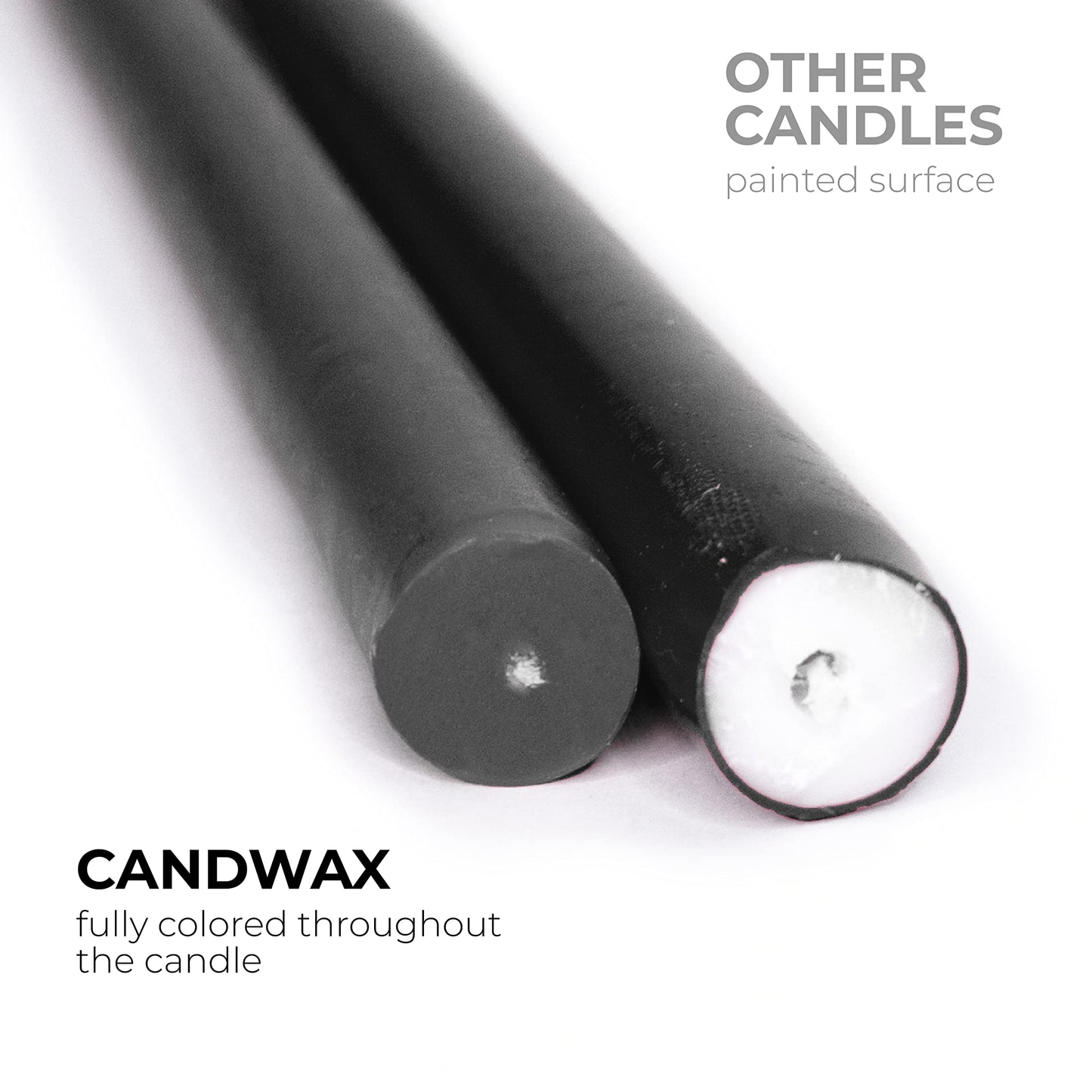 CANDWAX 10 inch Taper Candles Set of 12 - Unscented Black Tapered Candle Sticks - Perfect for Halloween Decoration