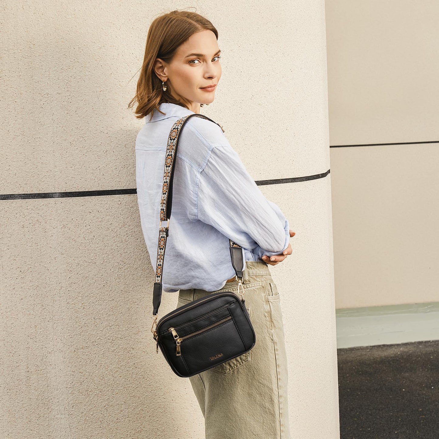 Telena Small Crossbody Bags For Women Vegan Leather Crossbody Purse With Adjustable Wide Strap For Daily Life