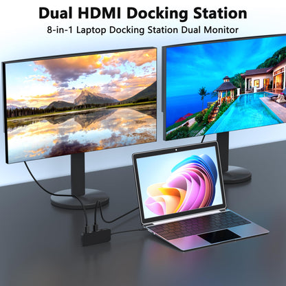 Laptop Docking Station Dual Monitor for Dell/HP/Lenovo/Mac, HDMI Splitter for Dual Monitors Extended Display, Dual Monitor Adapter 4K@60hz, USB C Docking Station for Laptop with HDMI/USB/PD/SD/TF