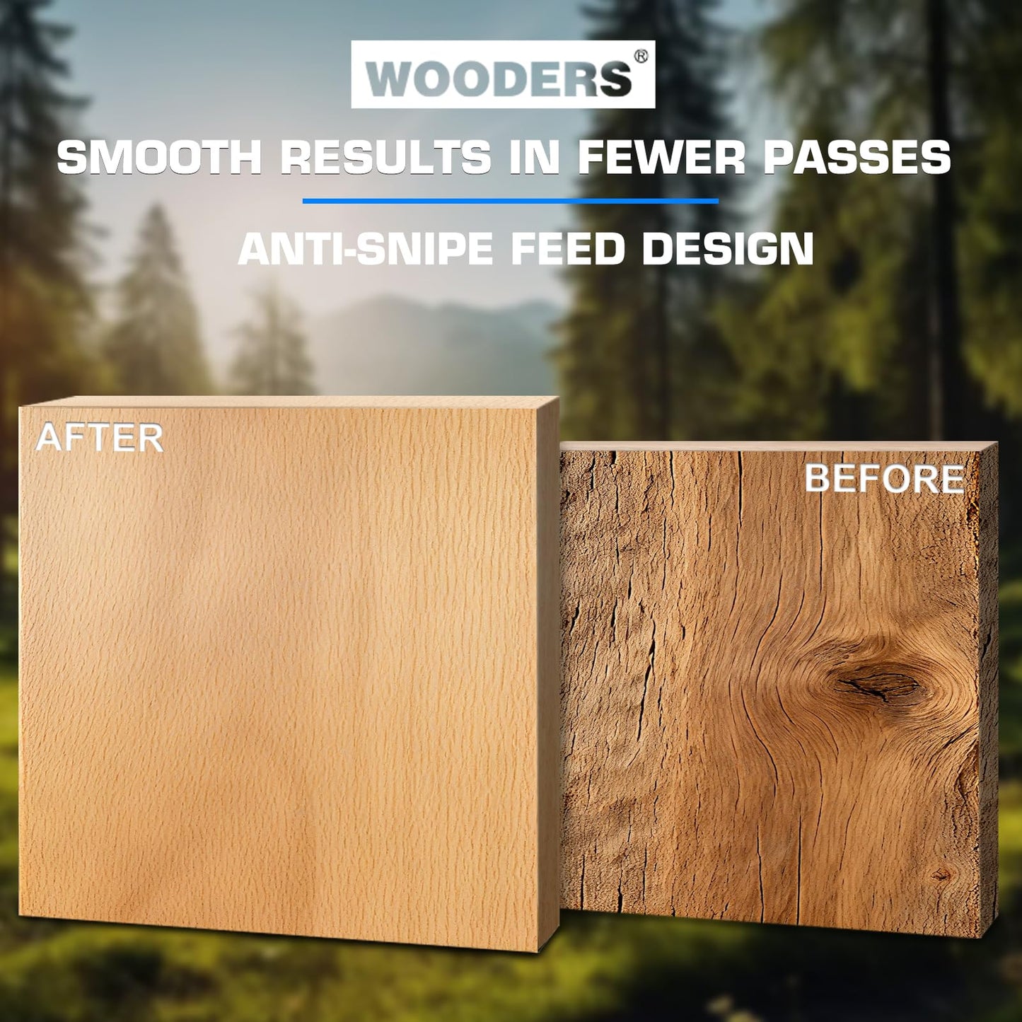WOODERS 13-inch Thickness Planer, 15Amp, 2000W, 10000RPM, All Copper Motor, Dual-Blade Cutterhead, Includes 2 Extra Planer Blades, Height Indicator, Overload Protection, for Hard & Soft Wood working