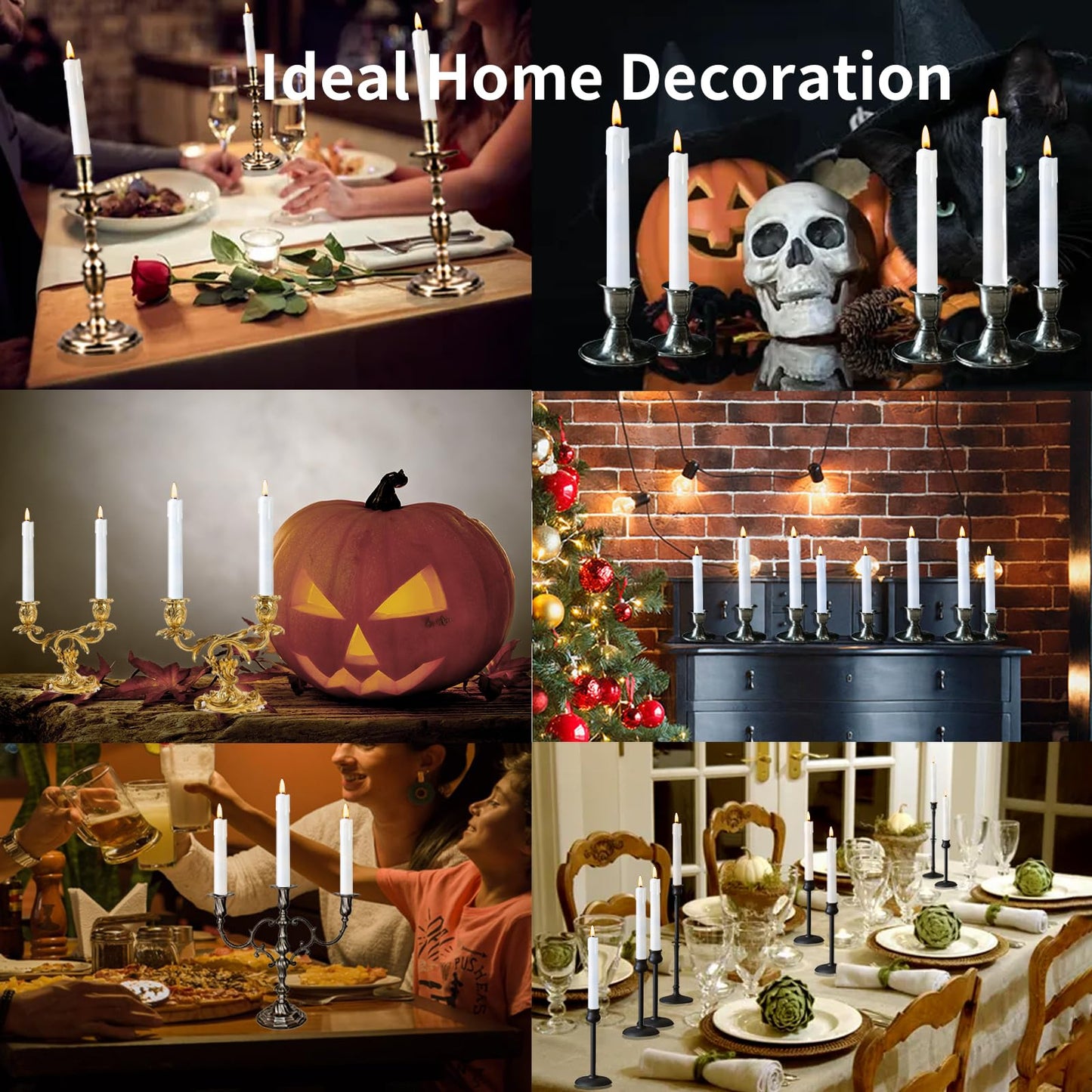 YBU Flameless Taper Candles with Remote 7 Inches Led Candle Sticks with Flickering Light Timer Dimmer Battery Operated Window Candles for Halloween Christmas Decoration 6 Pcs, White