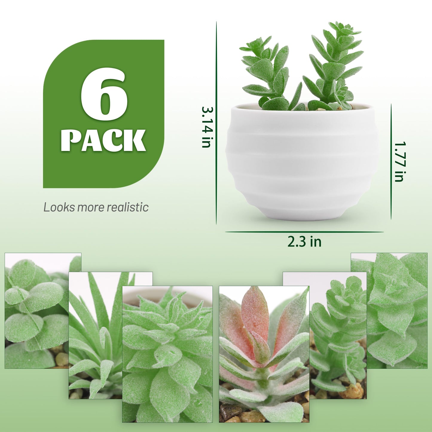 Der Rose Set of 6 Succulents Plants Artificial in Pots Small Fake Plants Graduation Gifts for Bedroom Aesthetic Living Room Shelf Bathroom Decor Office Desk Accessories