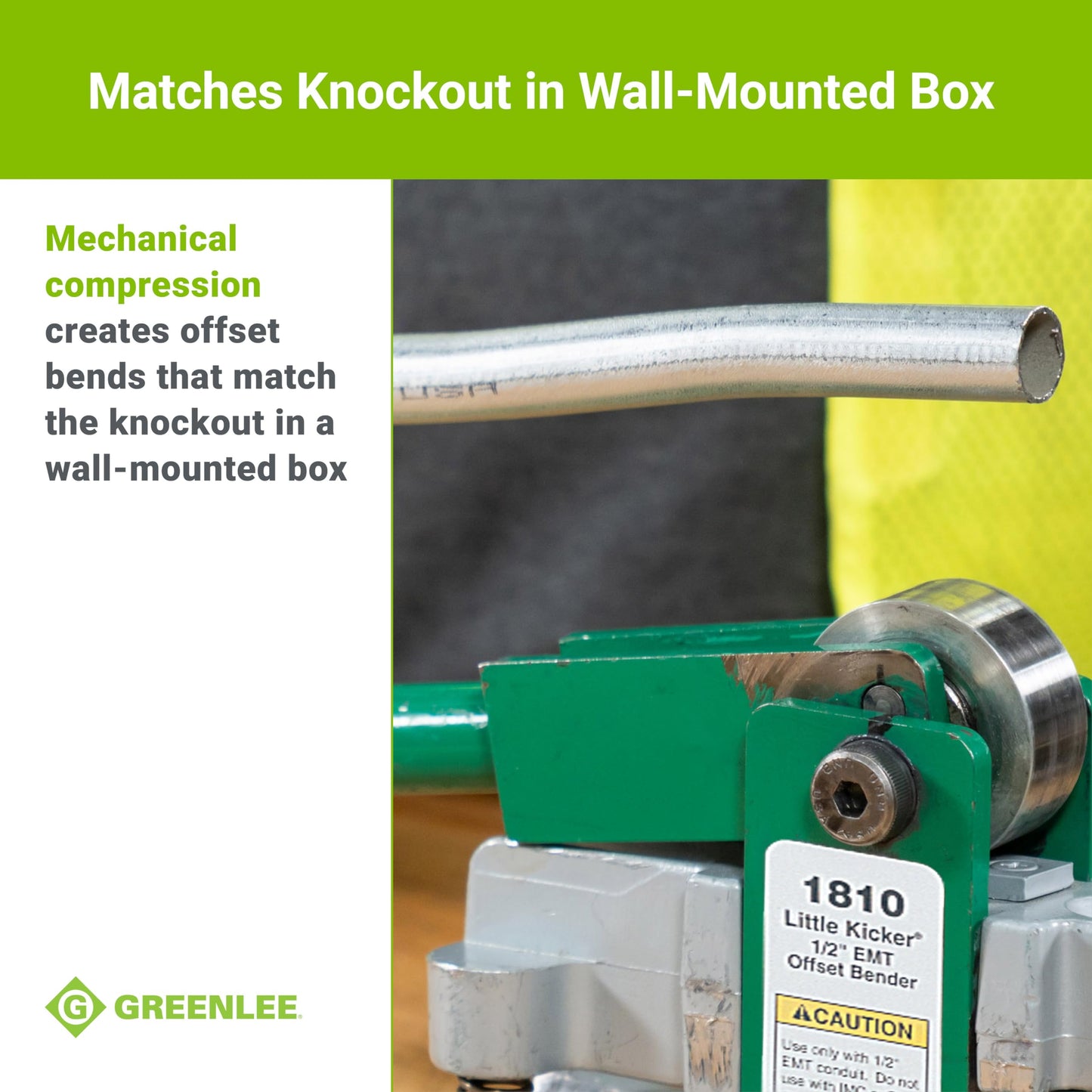 Greenlee 1810 Little Kicker Offset Hand Bender for 1/2" EMT Conduit, Silver/Green