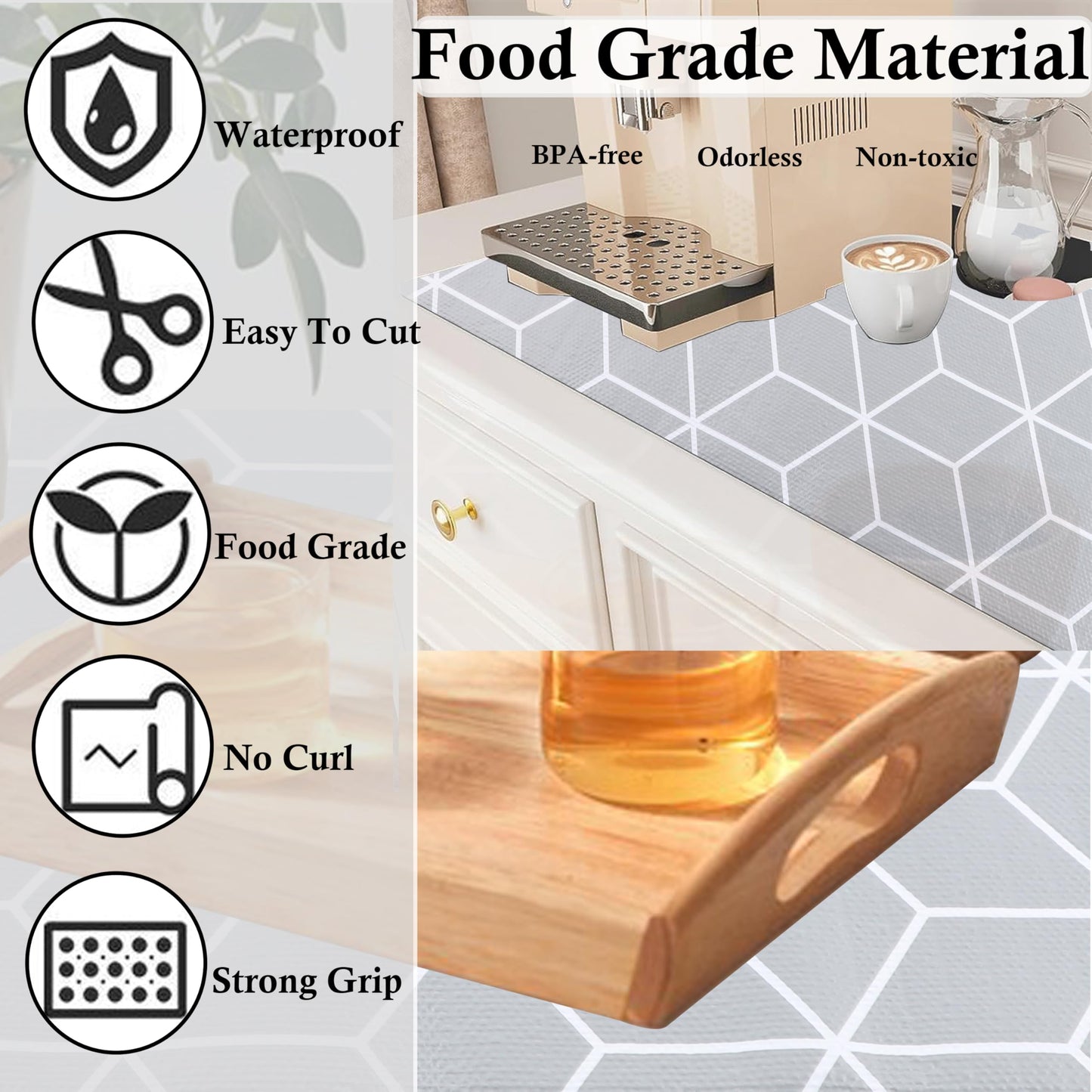Shelf Cabinet Liner 11 Inch Wide X 20 Ft Non Adhesive Kitchen Drawer Liners Non Slip Water Oil-Proof Strong Grip Pantry Shelves Mat for Bathroom Cupboard Closet Refrigerator