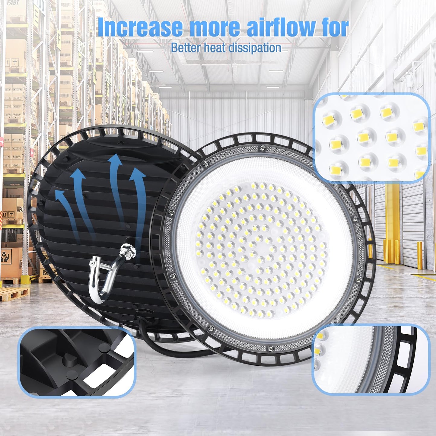 YANYCN 20 Pack 300W UFO Led High Bay Light,120VAC,5000K Daylight Commercial Shop Bay Lighting Fixture,45000LM,[1300W MH/HPS Equiv.] US Plug Area Lighting for Warehouse/Barn/Gym/Factory/Workshop