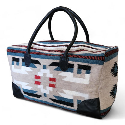 Aztec Large Weekender Southwestern Duffel Bag Saddle Blanket Bag 100% Leather Handles (Sahara)