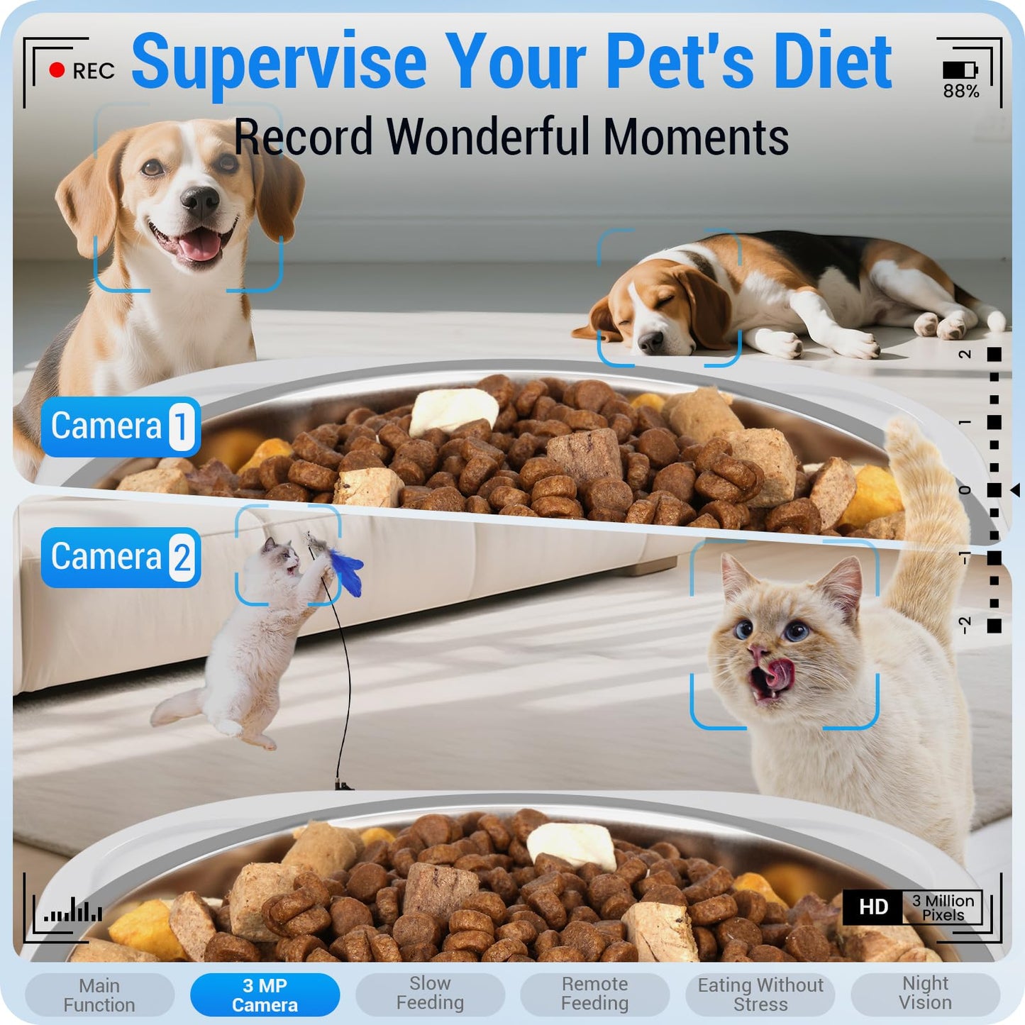Frienhund Automatic Cat Feeder with Two HD Camera for 2 Cats: 7L Large Automatic Dog Feeder with Night Vision, 5G WiFi Auto Cat Food Dispenser for Multiple Pet, Detachable for Easy Cleaning - 29 Cup