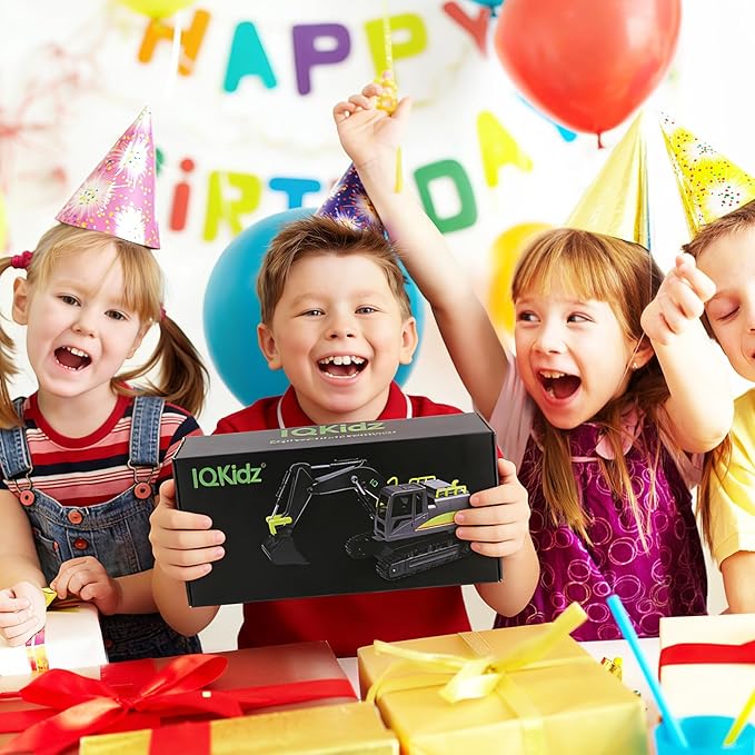 Remote Control Excavator Toys for Boys 4-7 Yrs Old - Best Birthday Gift for Kids Age 3 5 8 9 10+ Metal Shovel Construction Vehicles with Light Sound Rechargeable RC Tracked Digger