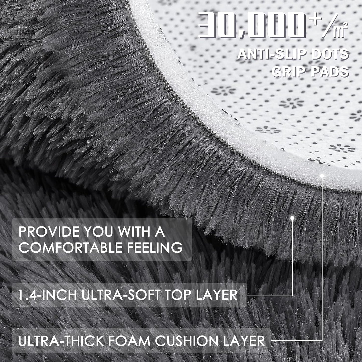 OLANLY Soft Fluffy Shaggy Small Rug - Machine Washable Indoor Carpet for Bedroom & Nursery, Grey