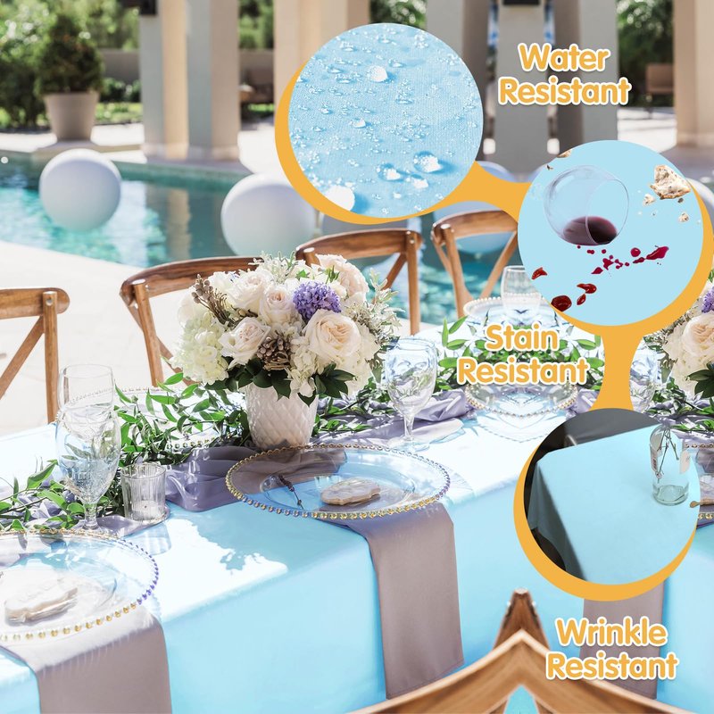BRILLMAX 6 Pack Light Blue Tablecloths 90 x 132 Inch for 6ft Rectangle Tables - 150 GSM Polyester Fabric, Floor Length Drop, Water, Stain & Wrinkle Resistant Cloth Cover for Wedding Reception Banquet