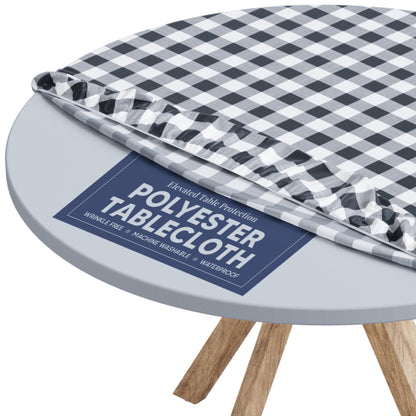 Sorfey Round Tablecloth of Polyester -Fitted with Elastic, Water Proof, Washable, Fits for Table 48 Inches Round, Checked Black Design, for Indoor/Outdoor Kitchen and Picnic and More...