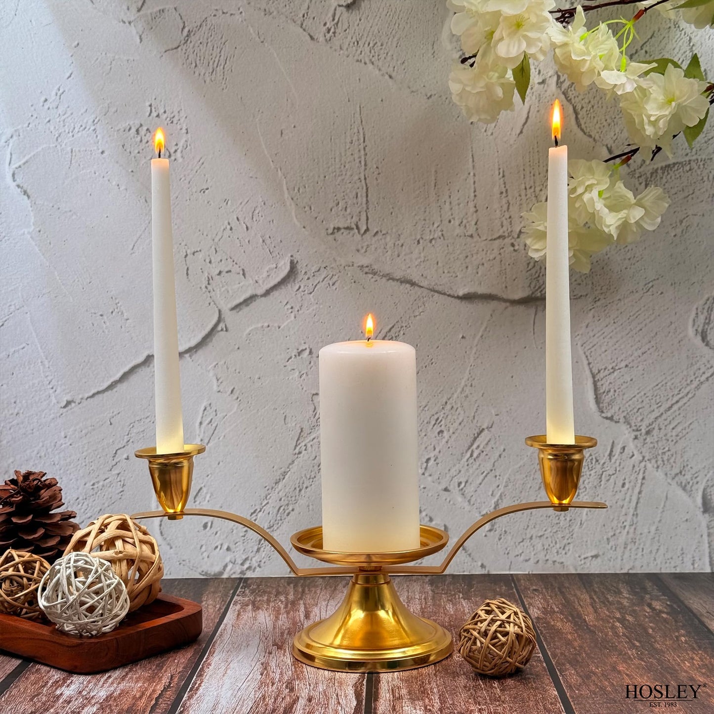 Hosley Gold Metal Unity Candle Holder Bundle with 11.5" High White Wedding Unity Candle Set, Great for Weddings Party Special Events and Emergency Lighting