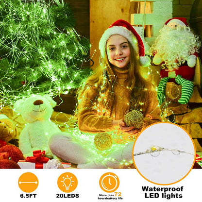 JUSTPRO 6 Pack Fairy Lights Battery Operated String Lights - 7ft 20 LED Waterproof Silver Wire Firefly Lights for DIY Wedding Décor Table Centerpieces Craft Mason Jars Party Decor(Green)