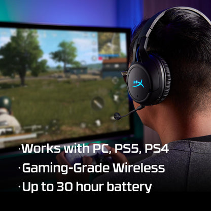 HyperX Cloud Flight – Wireless Gaming Headset for PS5 and PS4, Up to 30-hour battery, Memory foam ear cushions and premium leatherette, Noise-Cancelling Microphone with LED Mic Mute