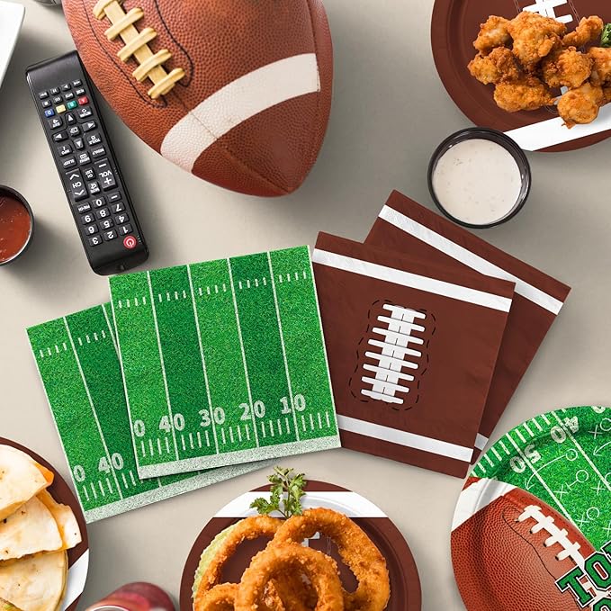Football Party Supplies Kit Serve 50Includes Touchdown Dinner Plates Dessert Plates and Napkins for Football Birthday Party Football Game Day Tailgate Party Decorations